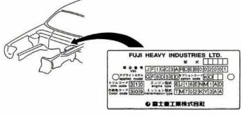 Subaru VIN plate location